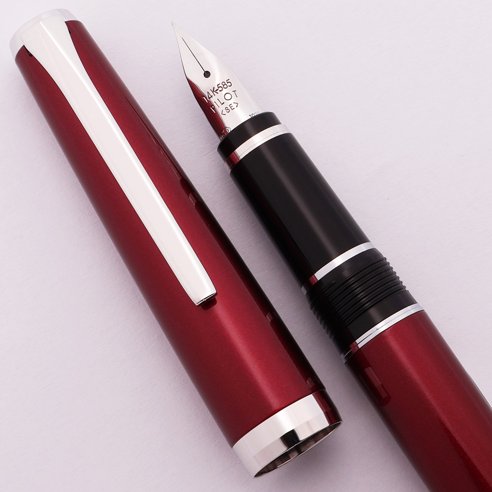 Pilot Falcon Metal Fountain Pen - Burgundy w Silver Trim, Flexible
